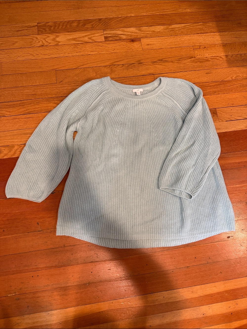 J. Jill Soft Aqua Ribbed Knit Crewneck Sweater